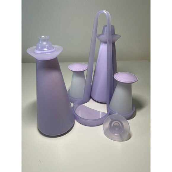 Vintage Tupperware Lilac Condiment Set With Carrier - Picture 3 of 6
